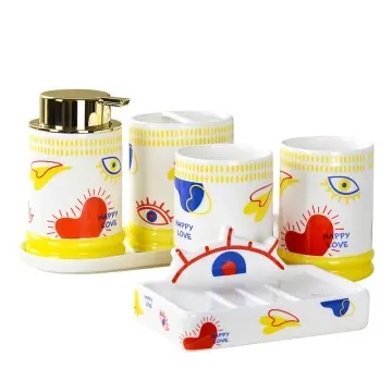 Artistic Abstract "HAPPY LOVE" Colorful Ceramic Bathroom Set
