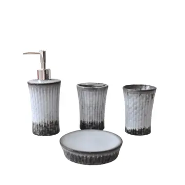 Gray and Black Gradient Vertical Striped Ceramic Bathroom Accessory Set