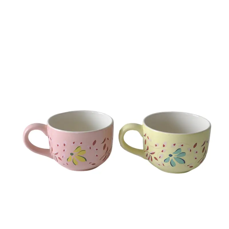 Pastoral - Style Hand - Painted Floral Ceramic Mug Set
