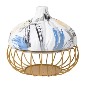Artistic Graffiti Garlic-Shaped Ceramic Lid with Iron Stand Storage Decor