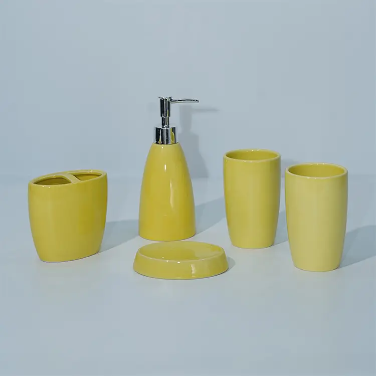 Wholesale Low Price Ceramic Home Decor 5 Pieces Shiny Pure Color Glazed Bathroom Accessories Set (8).jpg
