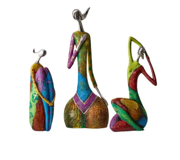 Artistic Abstract Painted Resin Figure Sculpture Set of 3