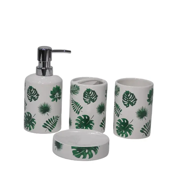 Tropical Leaf - Printed Dolomite Bathroom 4 - Piece Set