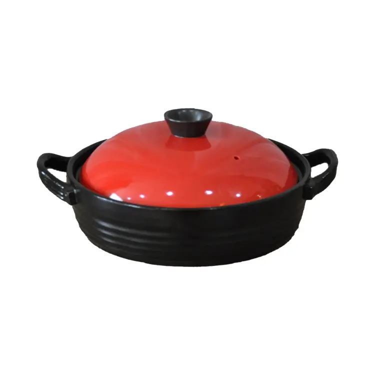 Red Black Contrast Shiny Lid Ceramic Casserole