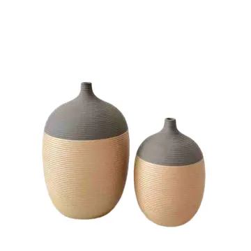 Nordic Minimalist Two - Tone Ribbed Stoneware Vase Set