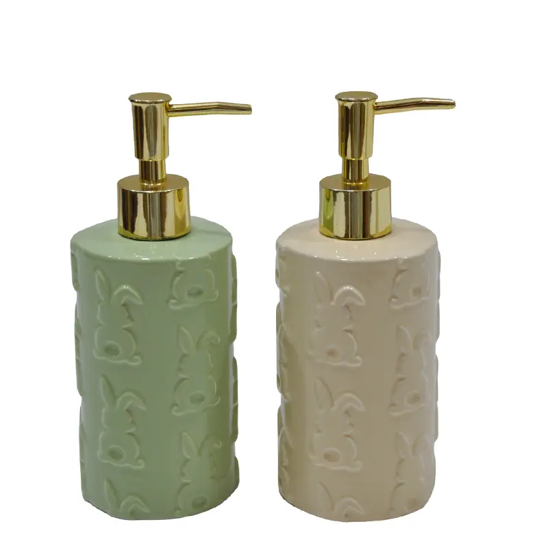 Easter Bunny Embossed Dolomite Lotion Dispenser Set - 2 - Piece (Mint Green & Cream)