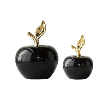 Glossy Black Apple-Shaped Ceramic Decor