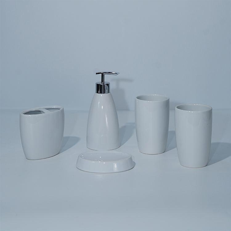 Wholesale Low Price Ceramic Home Decor 5 Pieces Shiny Pure Color Glazed Bathroom Accessories Set (3).jpg