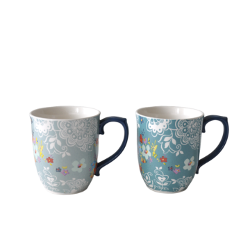 Bohemian Blue - Tone Lace Floral Ceramic Mug Set
