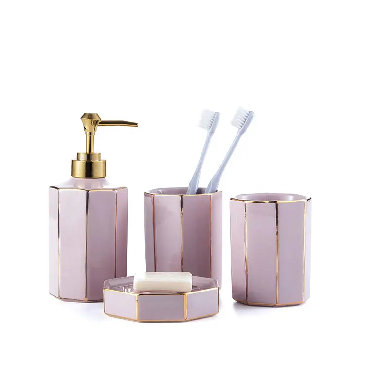 Blush Purple Geometric Ceramic Bathroom 4-Piece Set