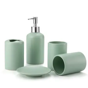 Nordic Minimalist Light Sage Green Ceramic Bathroom Set