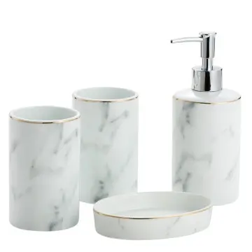 Luxury Marble-Patterned Ceramic Bathroom 4-Piece Set