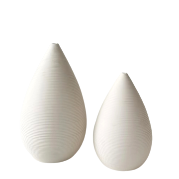 Minimalist White Ceramic Vertical Striped Teardrop Vase Set