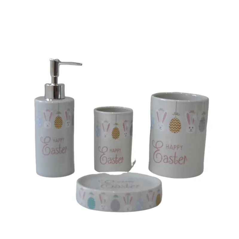 Easter Bunny Egg Light Gray Stoneware Bathroom Accessory Set
