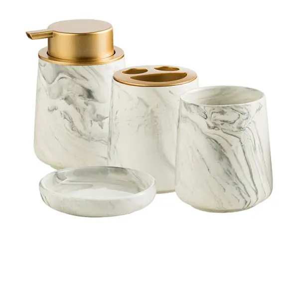 White Marble-Pattern Luxury Ceramic Bathroom 4-Piece Set