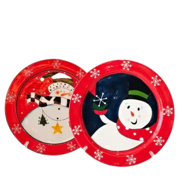 Christmas Cartoon Snowman Dolomite Decorative Plate Set - 2 Piece