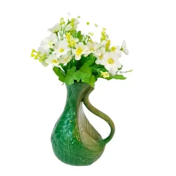 Single - Handle Leaf - Embossed Gradient Green Ceramic Vase