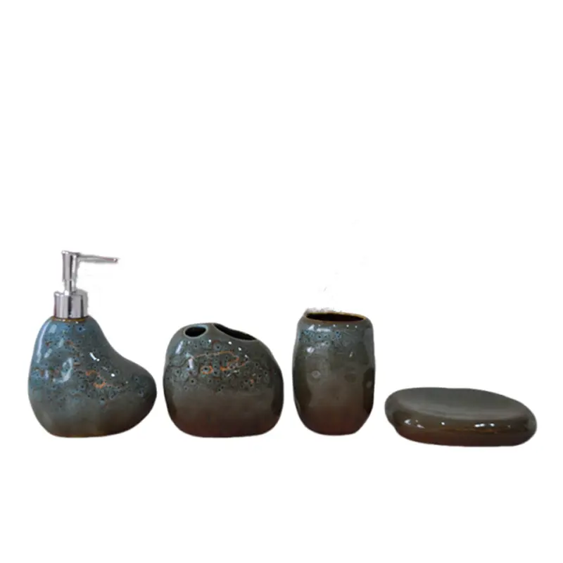 Blue - Brown Gradient Stone - Like Textured Stoneware Bathroom 4 - Piece Set