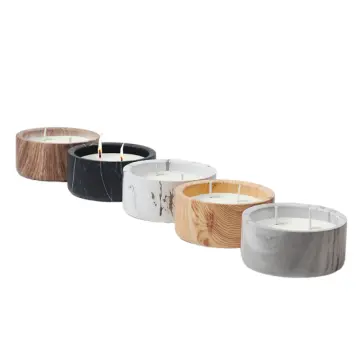 Modern Ceramic Round Candle Holder with Wood Grain & Marble Pattern