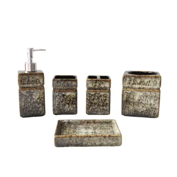 Wabi - Sabi Square Stoneware Bathroom Accessory Set