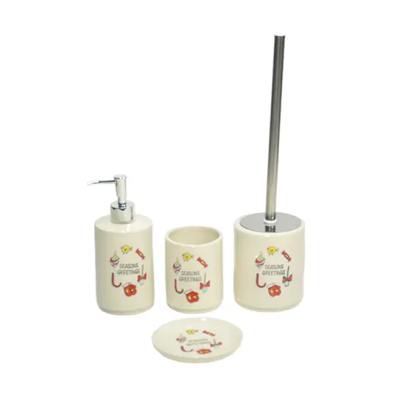 Playful Cartoon "Seasons Greetings" Ceramic Bathroom 4-Piece Set
