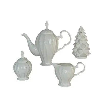 Luxury European Rococo-Style White Bone China Tea Set