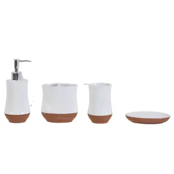 Wabi - Sabi Two - Tone White & Brown Herringbone - Textured Ceramic Bathroom Set