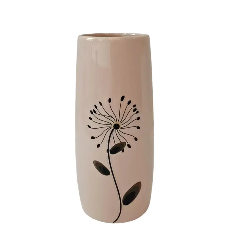 Pink Glaze Black Hand-Painted Dandelion Ceramic Vase