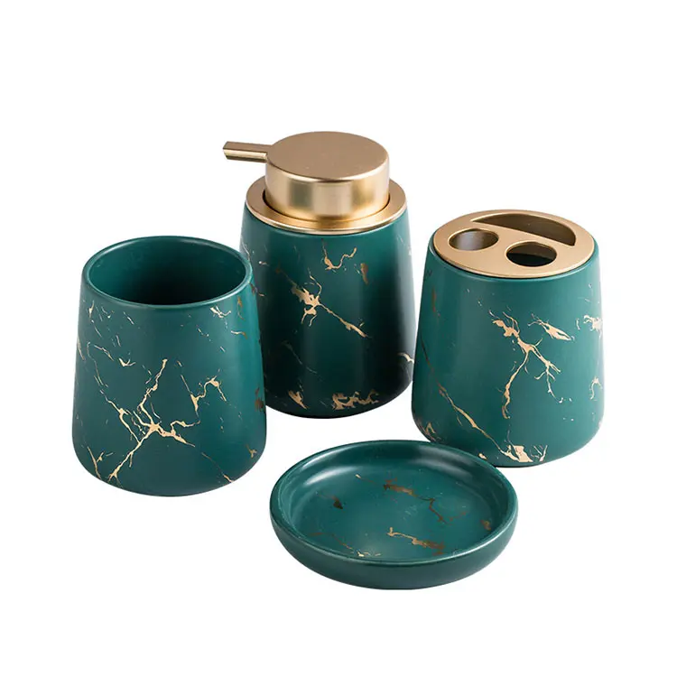 Emerald Green Marble-Pattern Luxury Ceramic Bathroom 4-Piece Set