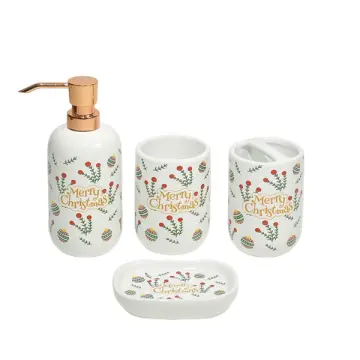 Christmas "Merry Christmas" Red Berry & Bauble Dolomite Bathroom 4-Piece Set