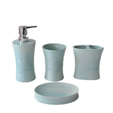 Light Blue Ring Textured Ceramic Bathroom 4-Piece Set