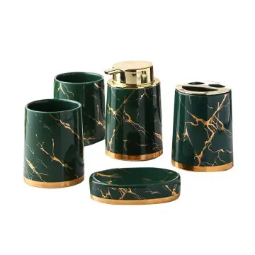 Luxury Emerald Green Marble Pattern Ceramic Bathroom Set