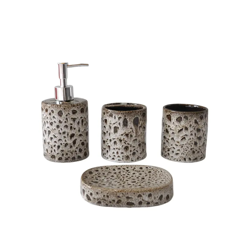 Lava Inspired Speckled Porous Earthy Tone Stoneware Bathroom Set