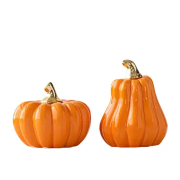 Orange Glazed Pumpkin Ceramic Decor