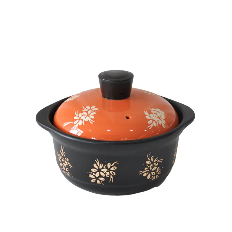 Black & Orange Contrast Floral Pattern Ceramic Casserole