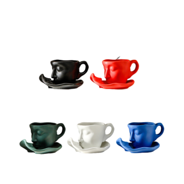 Artistic Face-Shaped Multicolor Ceramic Cup and Saucer Set