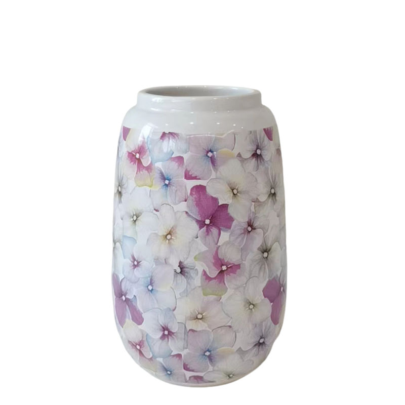 Watercolor Hydrangea Pattern White Ceramic Vase
