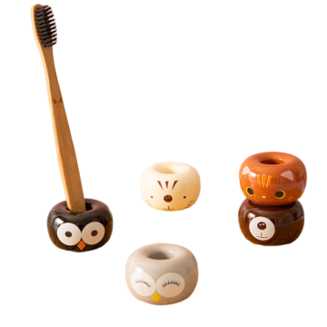 Cute Cartoon Animal Donut-Shaped Ceramic Toothbrush Holder