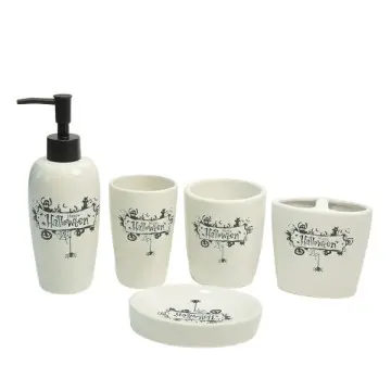 Halloween Design Decal White Ceramic Bathroom Accessories Set