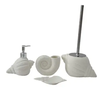 Sandblasted Shell Shaped 4 - Piece Stoneware Bathroom Set
