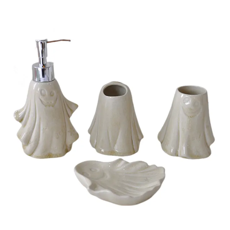 Halloween Ghost - Shaped Ceramic 4 - Piece Bathroom Accessory Set