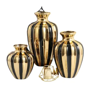 Luxury Black and Striped Mirrored Ceramic Vases