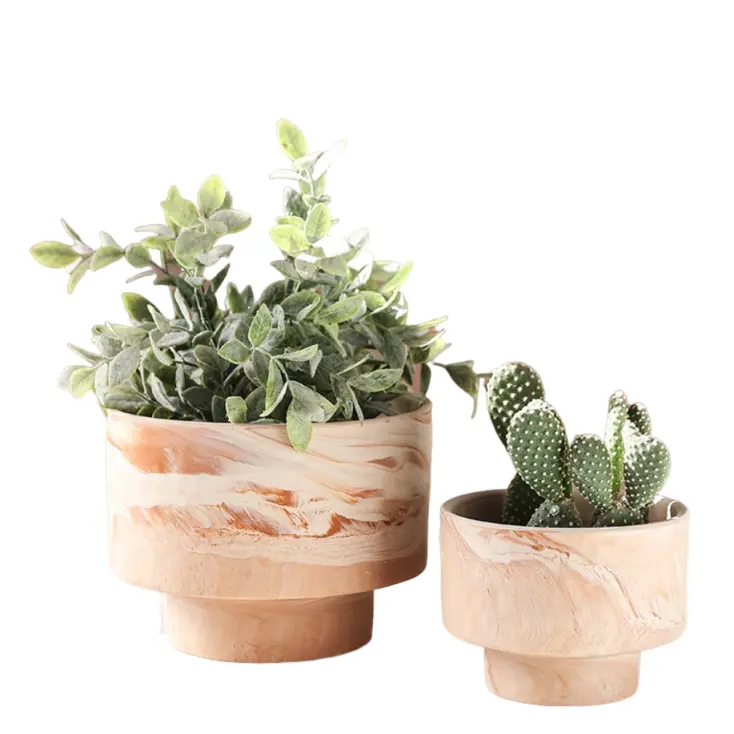 Wabi-Sabi Light Brown Marble Texture Pedestal Ceramic Planter