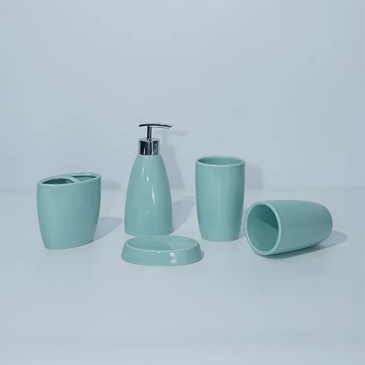 Wholesale Low Price Ceramic Home Decor 5 Pieces Shiny Pure Color Glazed Bathroom Accessories Set (4).jpg