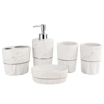 White Marble Effect Ceramic Bathroom 5-Piece Set