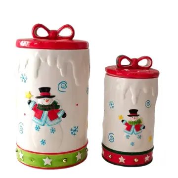 Christmas Snowman Bow - Topped Dolomite Storage Jar Set