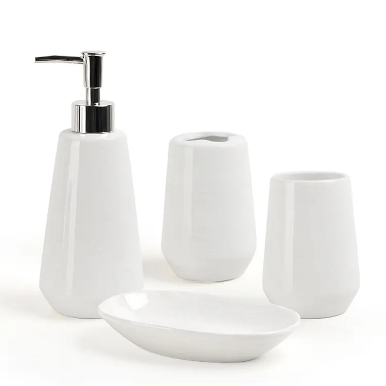 Pure White Glossy Ceramic Bathroom 4-Piece Set