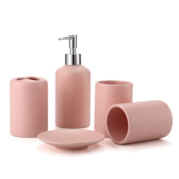 Morandi Pink Minimalist Matte Ceramic Bathroom 4-Piece Set