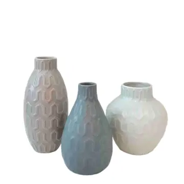 Nordic Minimalist Geometric - Embossed Stoneware Vase Set