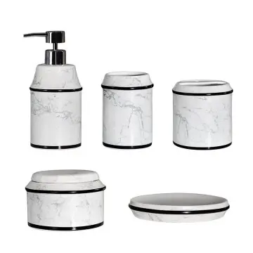 Marble Pattern Black Trim Ceramic Bathroom 5-Piece Set